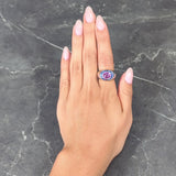 Boucheron French Modernist 5.08 CTW Purple Sapphire Cabochon 18 Karat White Gold Halo Vintage Ring