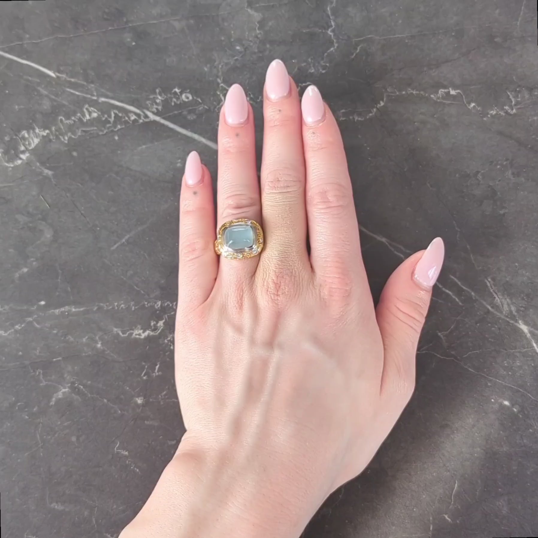 SeidenGang 2000's Chalcedony Diamond 18 Karat Gold Scrolling Foliate Ring