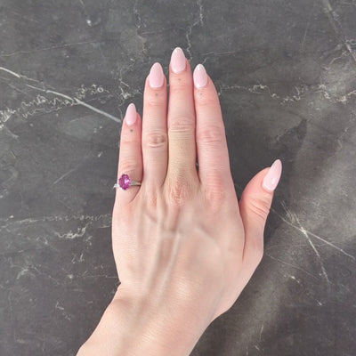 Mid-Century 2.85 CTW No Heat Pink Sapphire Diamond Platinum Three Stone Ring GIA