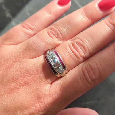 Art Deco 1.88 CTW Ruby Diamond Platinum Vintage Wide Band Ring