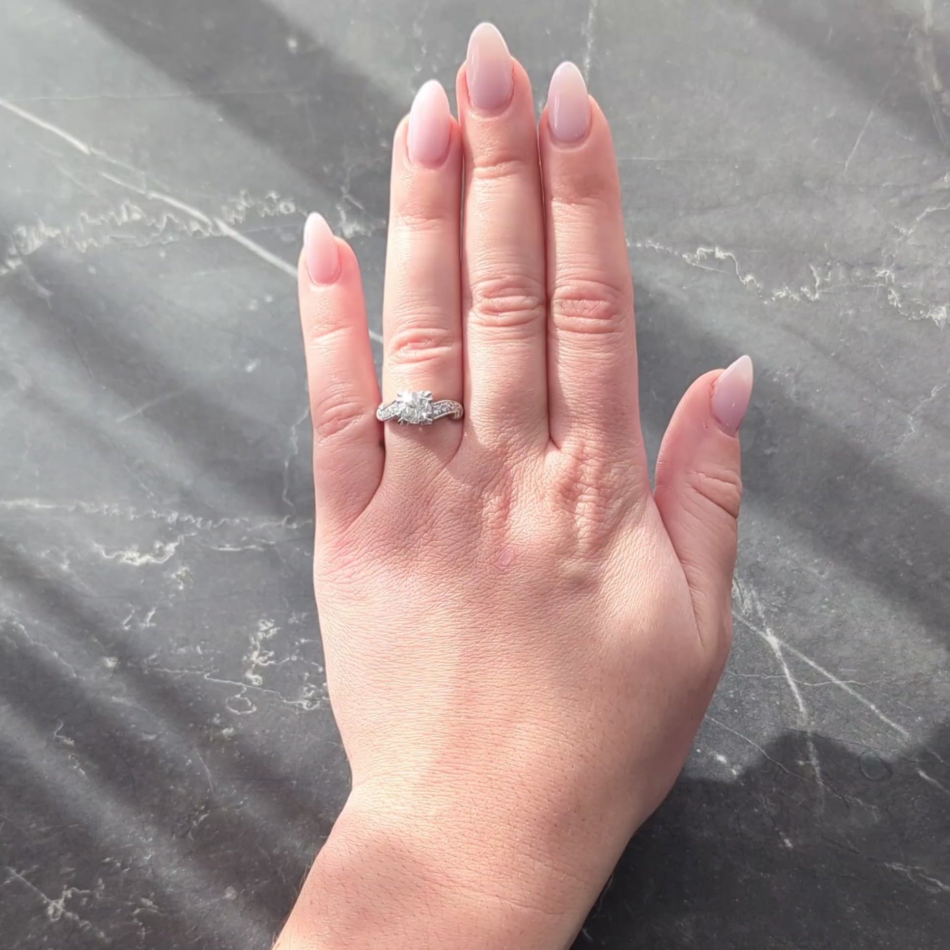 Mid-Century 1.11 CTW Diamond Platinum Scrolling Ribbon Vintage Engagement Ring