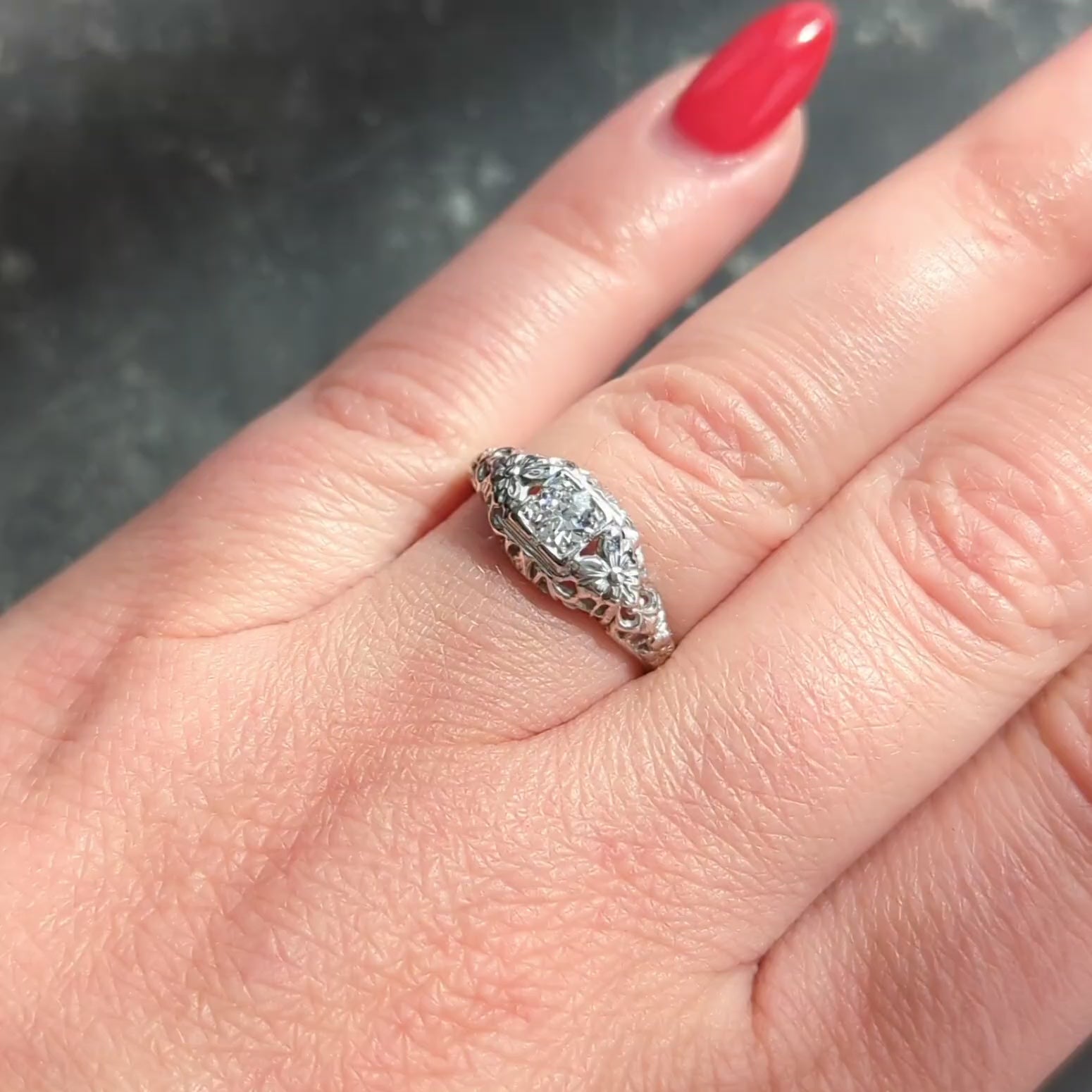 Art Deco Old European Diamond 18K Gold Orange Blossom Vintage Engagement Ring