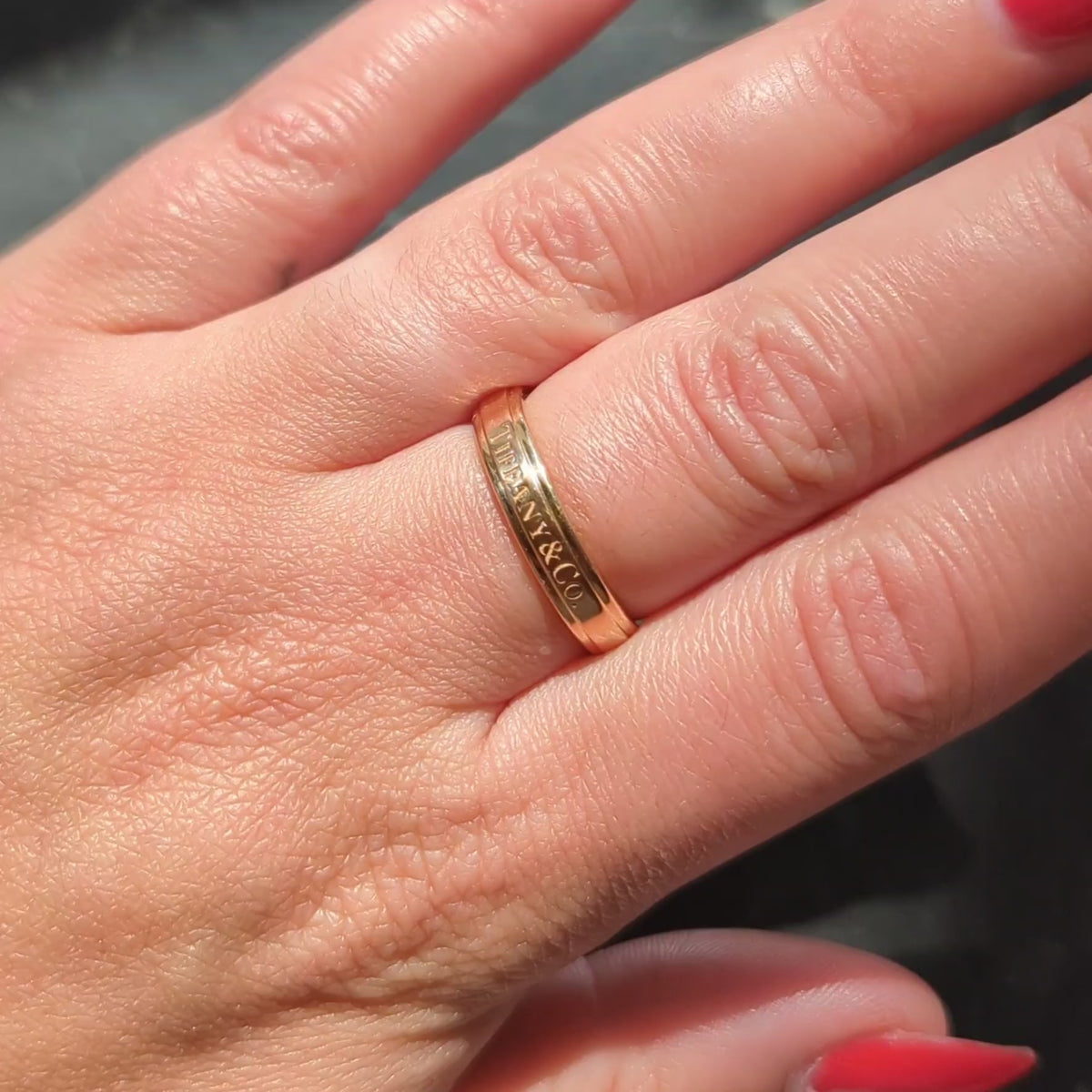 Tiffany & Co. 1990's 18 Karat Yellow Gold Vintage Logo Wedding Band Ring