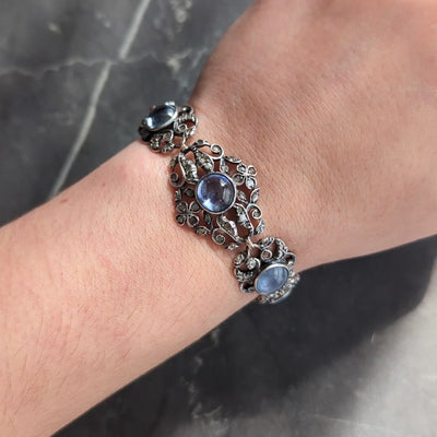 Victorian 44.00 CTW Sapphire Diamond 10K Gold Antique Foliate Link Bracelet