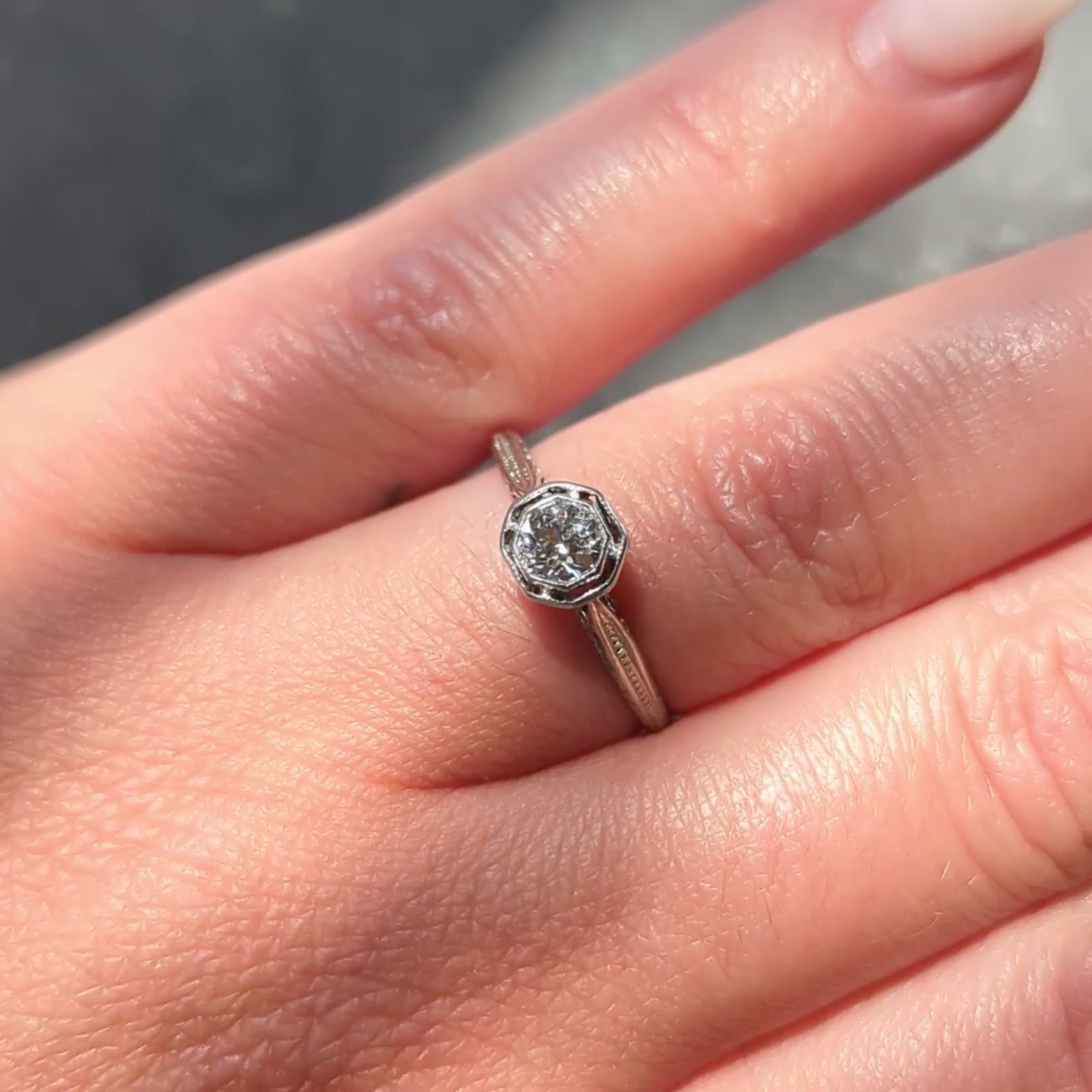 Edwardian Old European Diamond Platinum Antique Basket Filigree Engagement Ring
