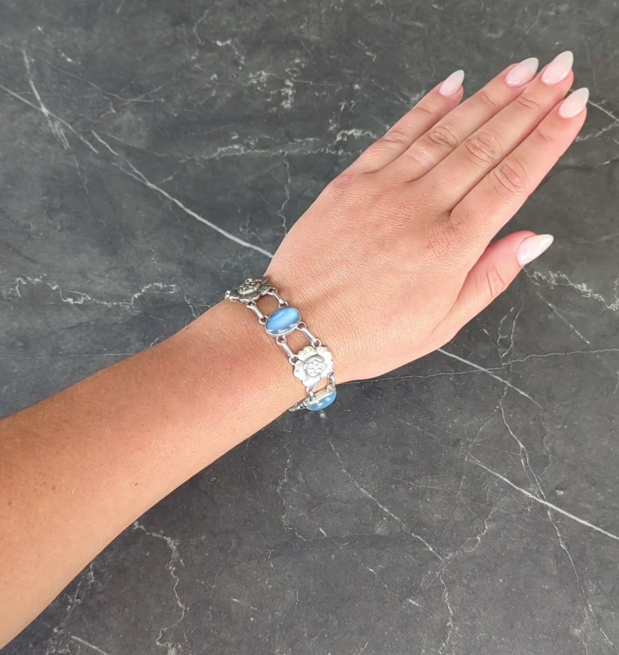Georg Jensen Moonstone Sterling Silver Vintage Flower Link Bracelet