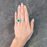 Contemporary 7.00 CTW Colombian Emerald Diamond 18 Karat White Gold Heart Halo Ring AGL