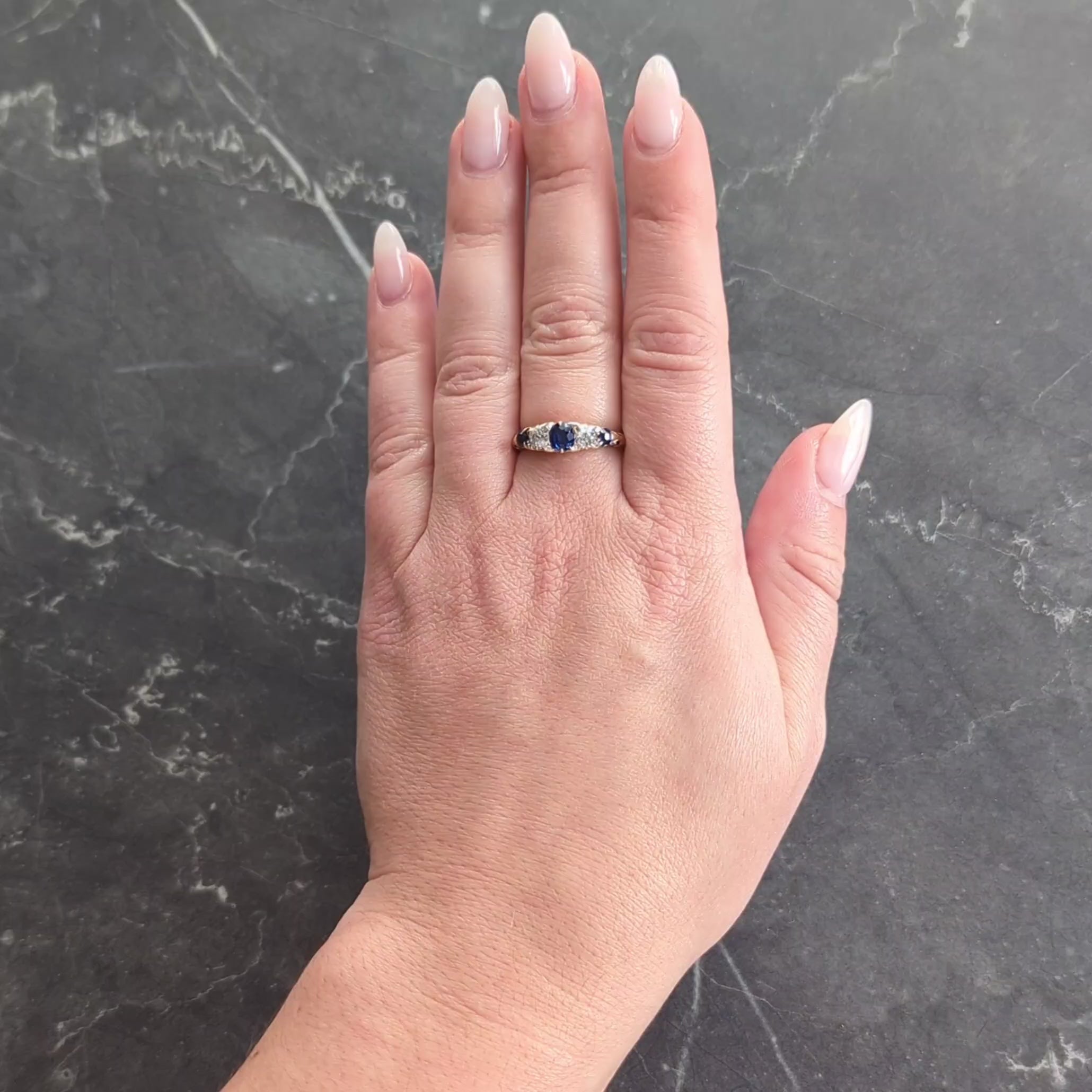 Victorian 1.40 CTW Sapphire Diamond 18K Yellow Gold Antique Scroll Band Ring