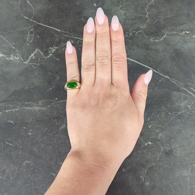 Modernist Fei Cui Jadeite Jade Diamond 18 Karat Yellow Gold Vintage Channel Ring