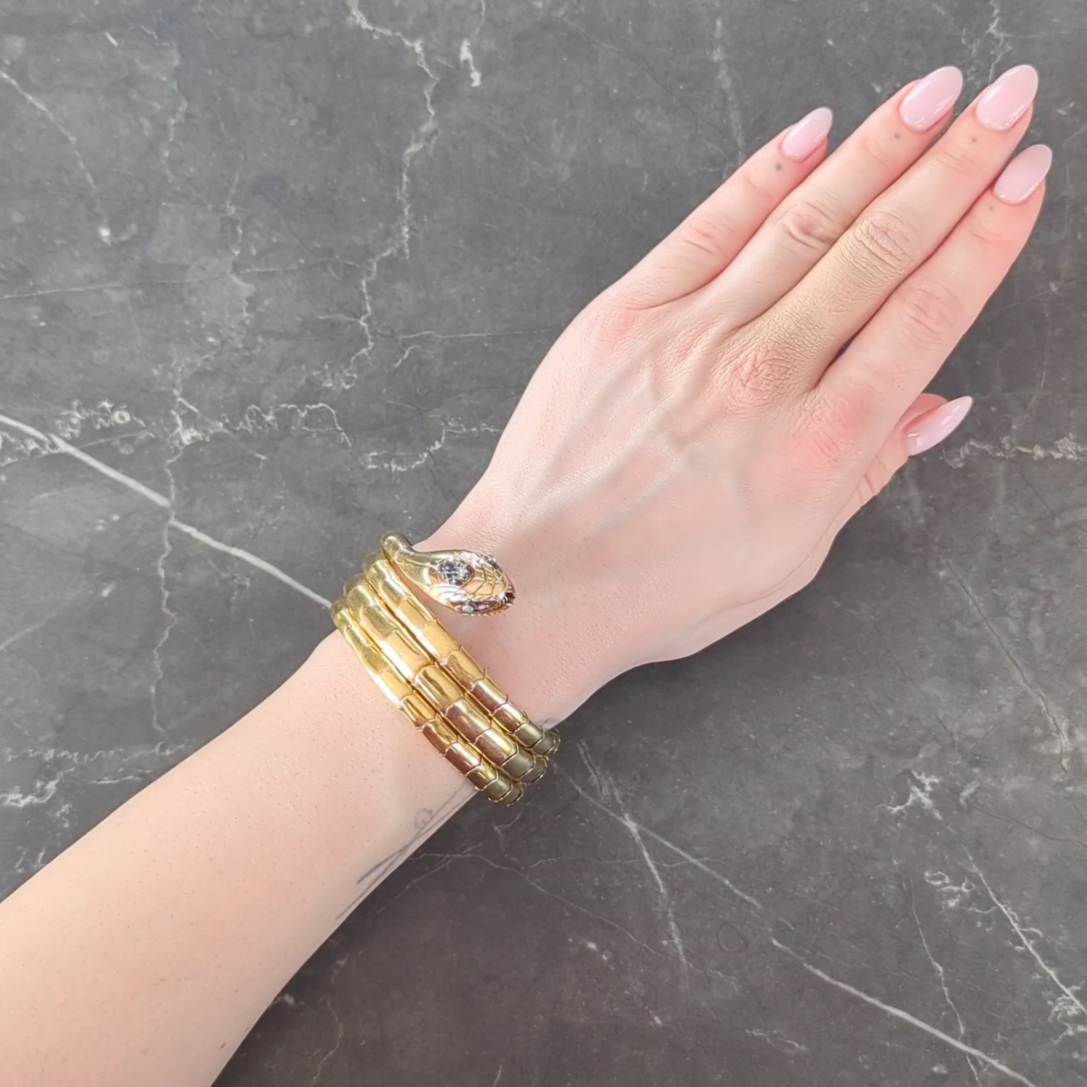 Victorian Diamond 18 Karat Yellow Gold Silver Antique Snake Wrap Bracelet