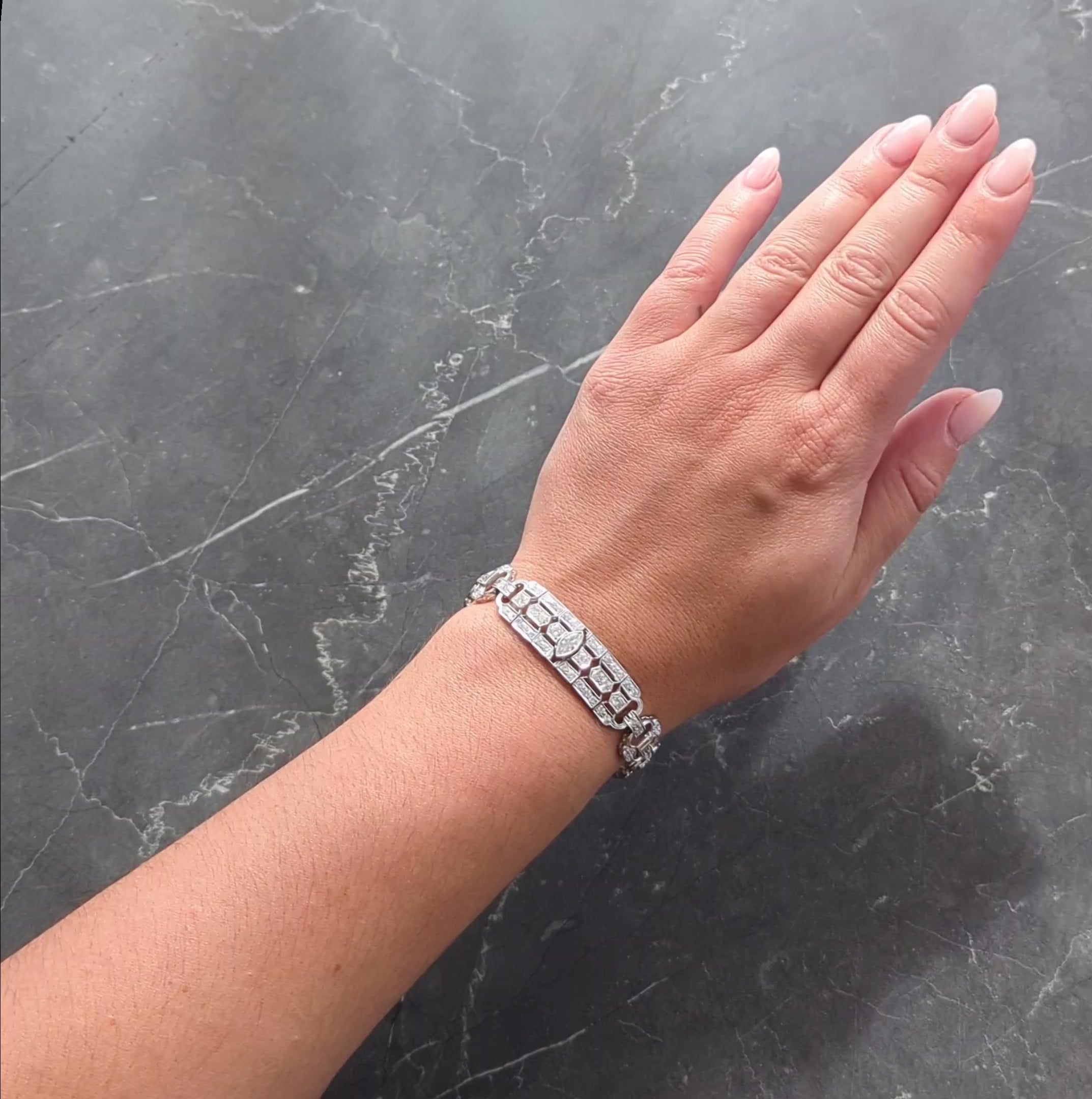 Waslikoff Art Deco 9.45 CTW Diamond Platinum Geometric Vintage Line Bracelet