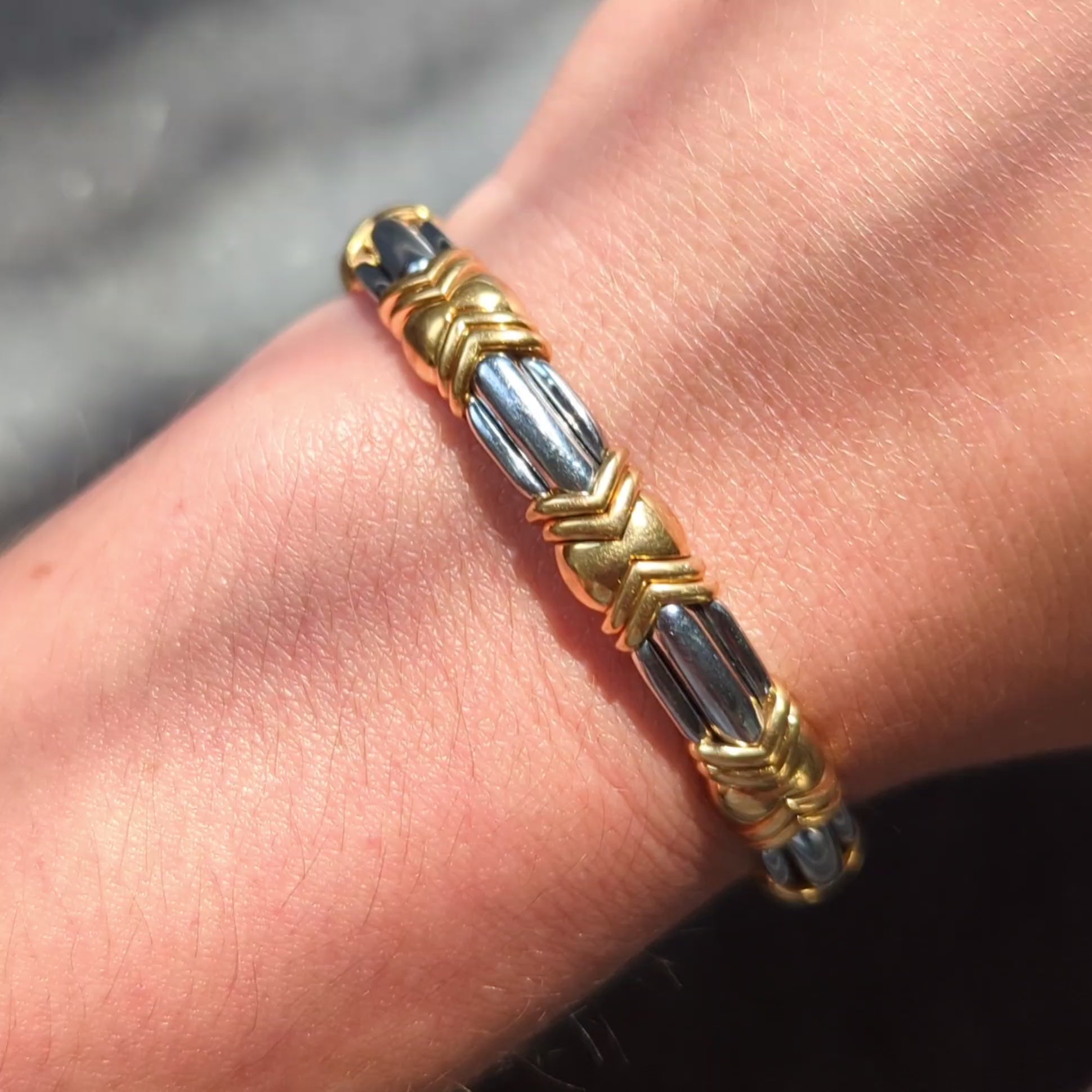 Bvlgari 1970's 18 Karat Yellow Gold Stainless Steel Vintage Alveare Bracelet