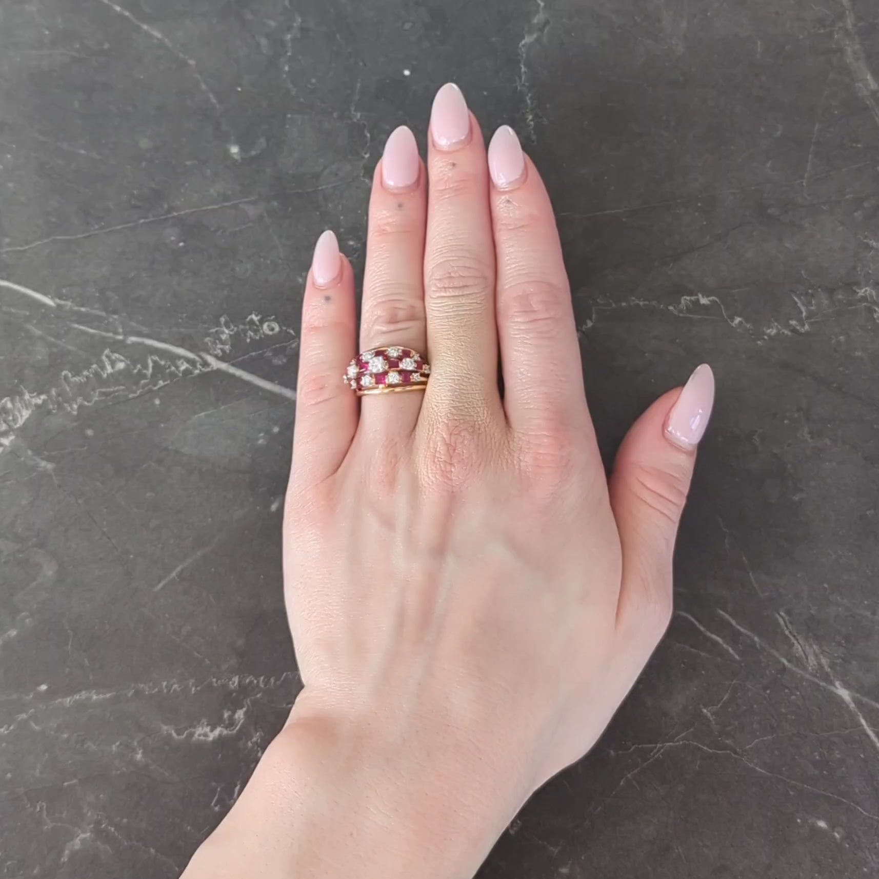 Vintage Ruby Diamond 18 Karat Yellow Gold Domed Cocktail Ring