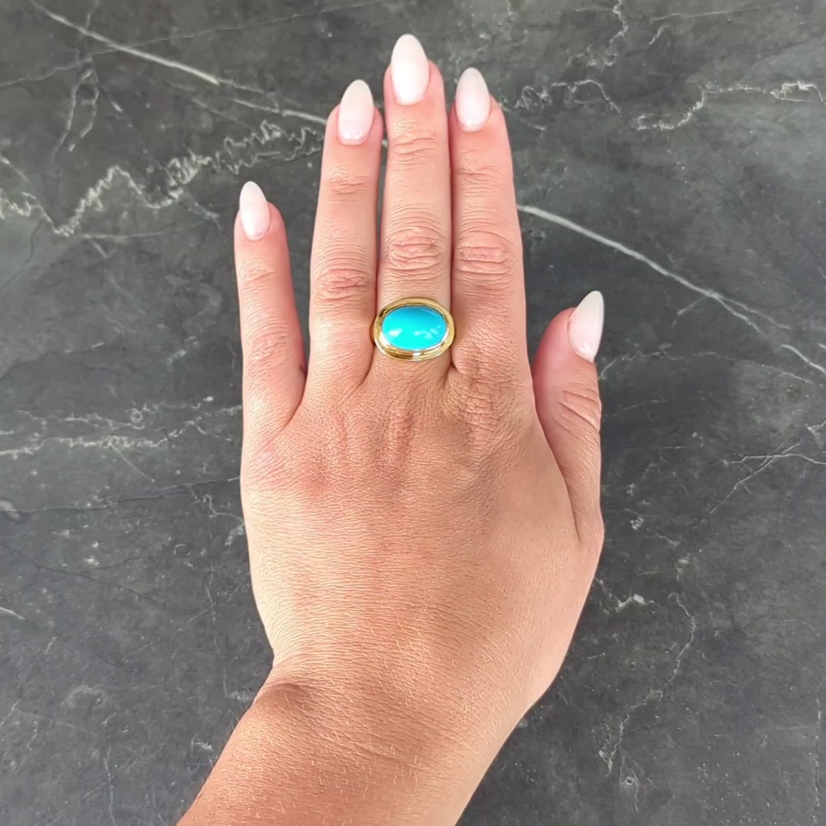 1960's Robin's Egg Turquoise 18 Karat Yellow Gold Vintage Cabochon Ring