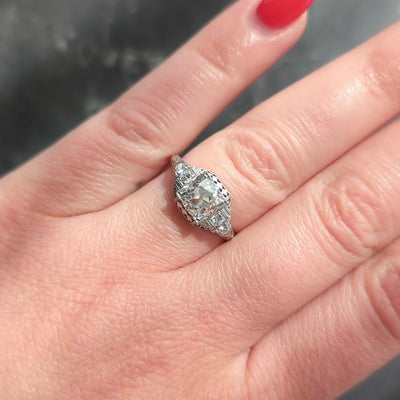Art Deco 1.58 CTW Old European Diamond 18K Checkerboard Vintage Engagement Ring