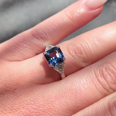 1980's Vintage 4.73 CTW Diamond Spinel Platinum Three Stone Ring