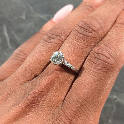 Art Deco Old Mine Diamond 14K Gold Vintage Scrolling Solitaire Engagement Ring