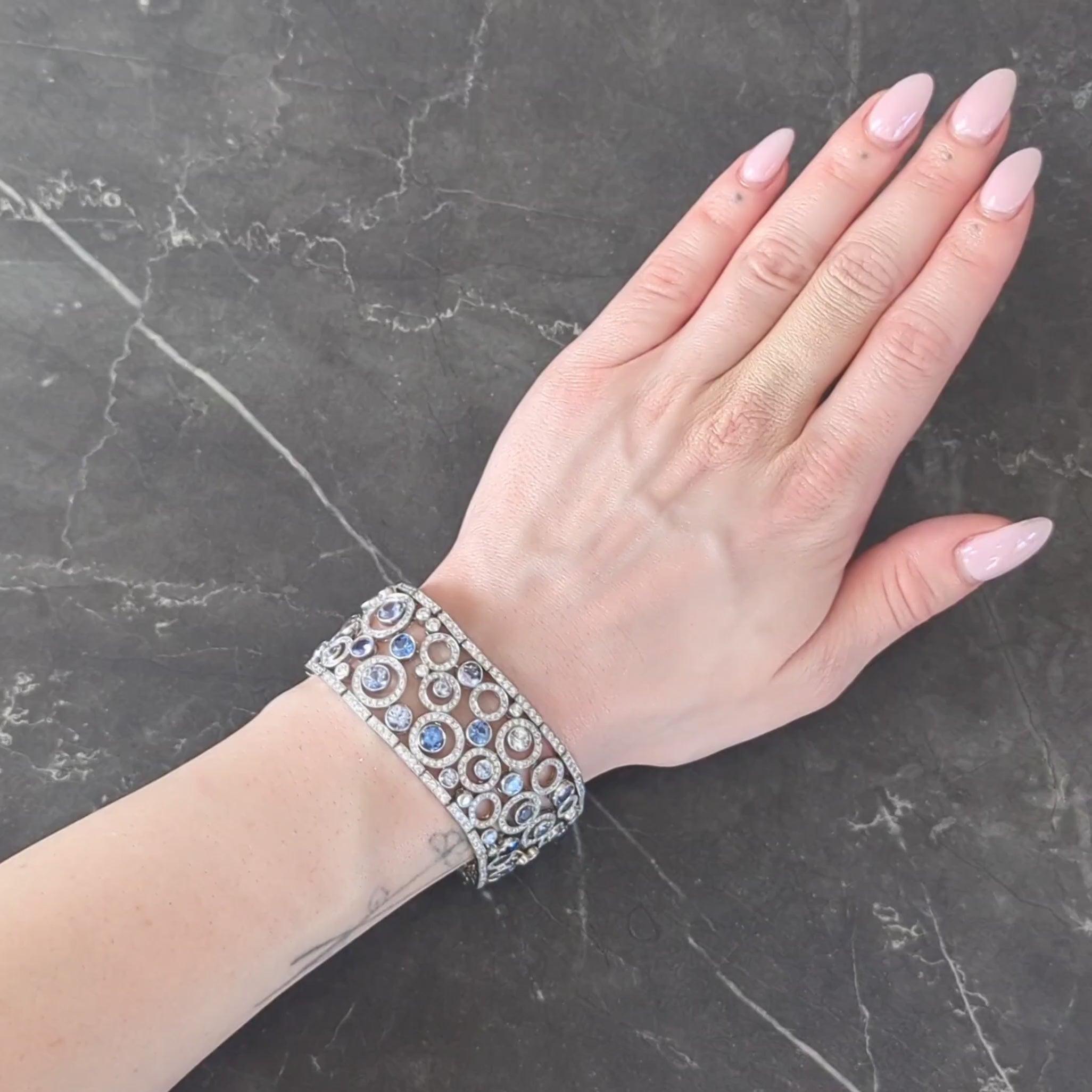 Tiffany & Co Sapphire Diamond Platinum Floating Circles Panel Link Line Bracelet