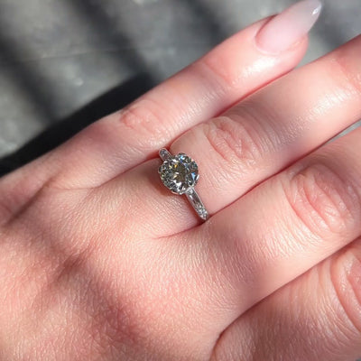 Mid-Century Old European Cut Diamond Platinum Vintage Scroll Engagement Ring GIA