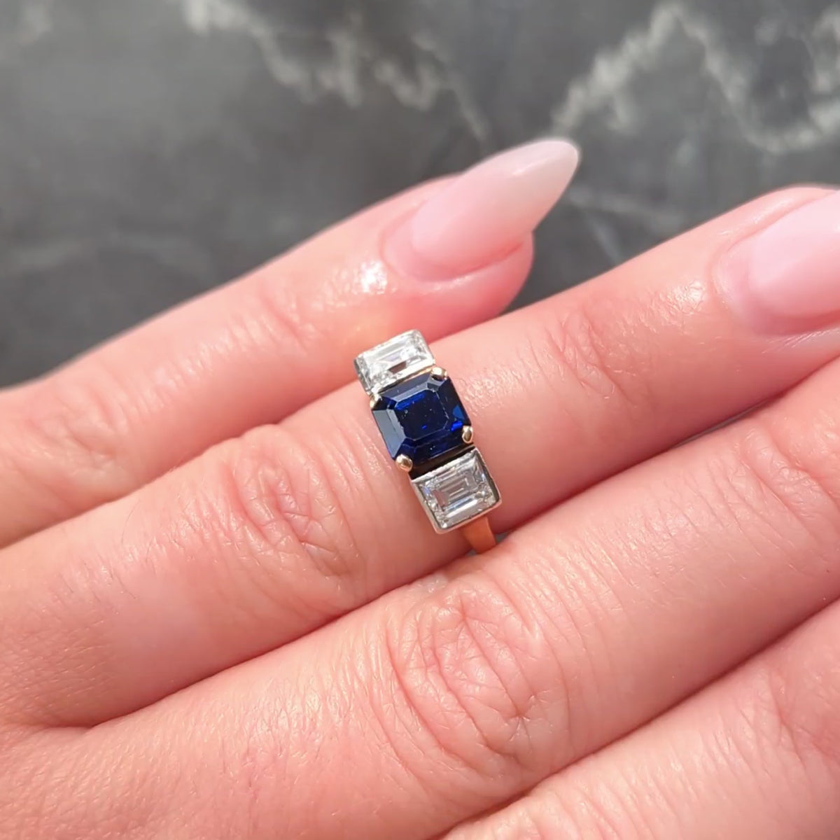 Mid-Century 2.93 CTW No Heat Sapphire Diamond Platinum 14K Gold Vintage Ring GIA