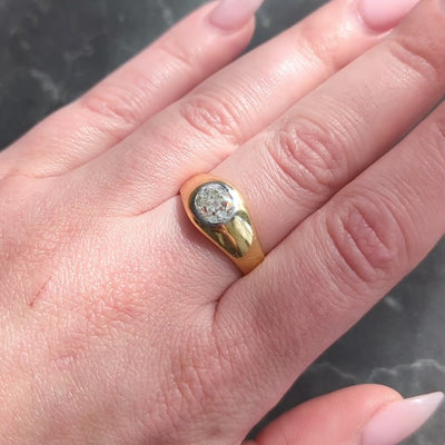 Early Art Deco 1.35 CT Old Mine Cut Diamond 18K Yellow Gold Antique Gypsy Ring