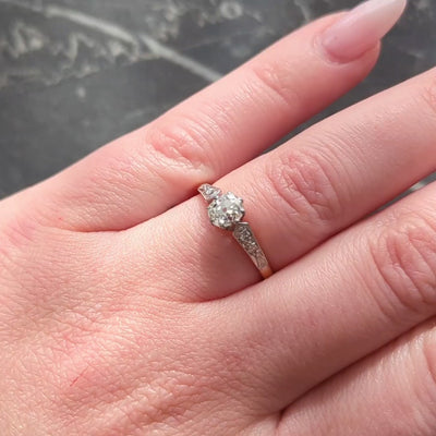 Edwardian 0.62 CTW Old Mine Diamond Platinum 18 K Gold Antique Engagement Ring