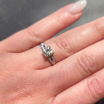 Mid-Century 0.80 CTW Old European Diamond Platinum Heart Vintage Engagement Ring