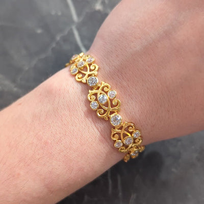 Art Nouveau 6.50 CTW Diamond 18K Yellow Gold Antique Scrolling Link Bracelet