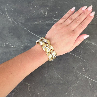 David Webb 1980's Diamond Platinum 18 Karat Yellow Gold Vintage Twist Bracelet