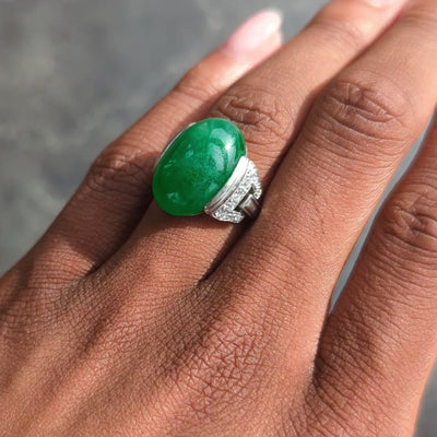Art Deco Jade Diamond Platinum Vintage Buckle Dinner Ring
