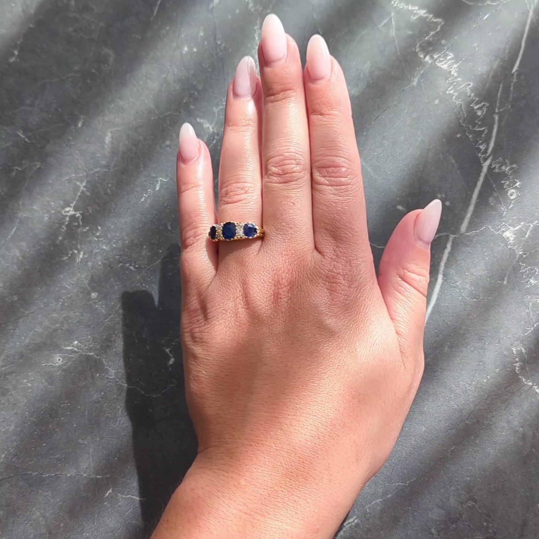 Victorian 2.14 CTW Sapphire Diamond 18K Yellow Gold Antique Scrolling Band Ring