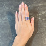 Multi-Colored Blue Pink Yellow Sapphire Platinum Flush Set Statement Ring