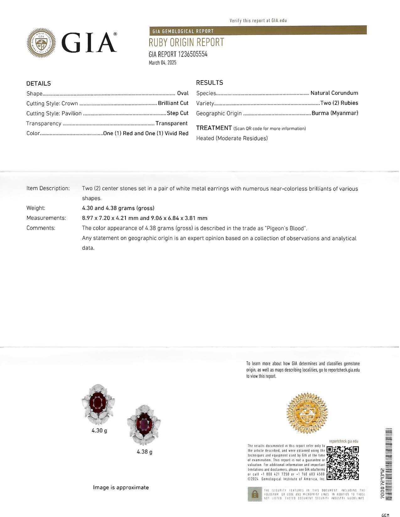 7.14 CTW Burma Pigeon's Ruby Diamond 18 Karat Gold Floral Cluster Earrings GIA