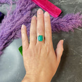 Mid-Century Modernist 6.88 CTW Columbian Emerald Baguette Cut Diamond Platinum Vintage Gemstone Ring GIA