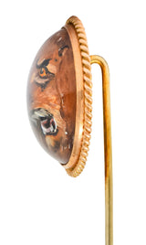 Late Victorian Painted Reverse Carved Rock Crystal 14 Karat Gold Lion Stickpin - Wilson's Estate Jewelry