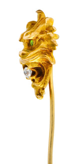 Wordley Alsopp & Bliss Diamond Demantoid Garnet 14 Karat Gold Tiger Stickpin - Wilson's Estate Jewelry