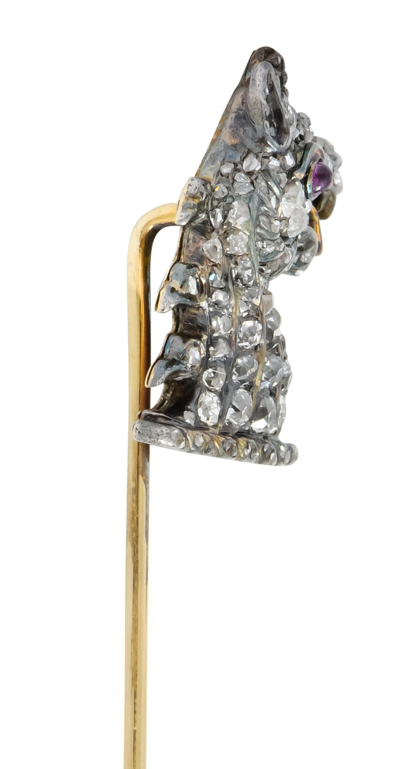Victorian Rose Cut Diamond Silver-Topped 14 Karat Gold Dragon Stickpin - Wilson's Estate Jewelry