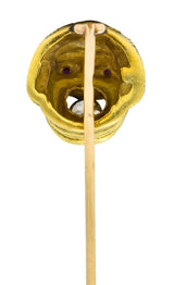 French Victorian 0.21 CTW Old Mine Diamond 18 Karat Green Gold Comedy Mask Stickpin - Wilson's Estate Jewelry