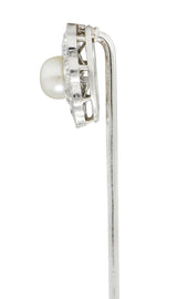 Art Deco 1.00 CTW Diamond Pearl Platinum Floral Cluster Stickpin - Wilson's Estate Jewelry