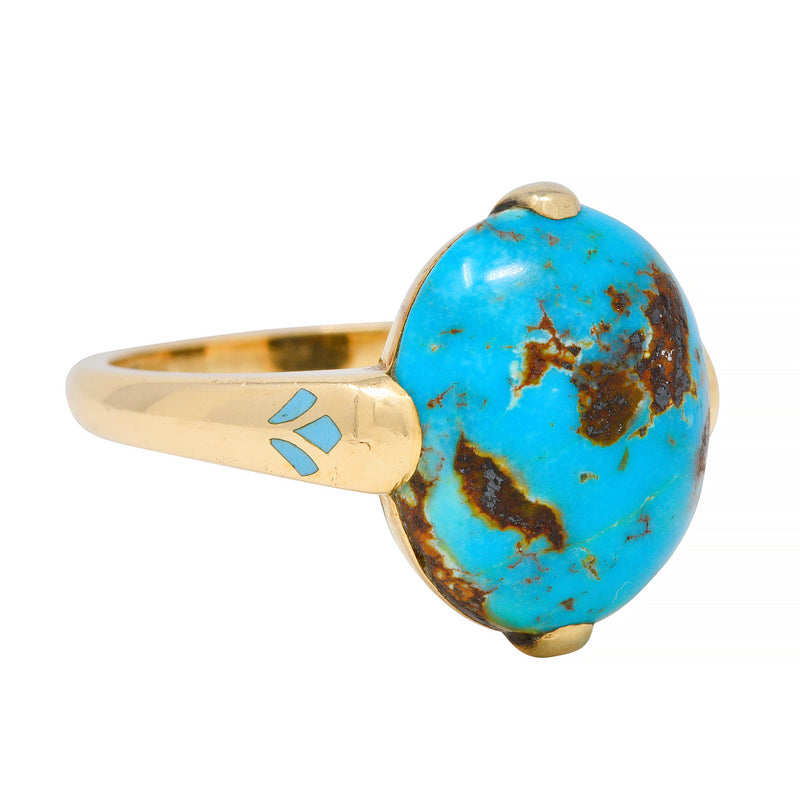 Felger Inc. Art Deco Turquoise Enamel 14 Karat Yellow Gold Antique Ring