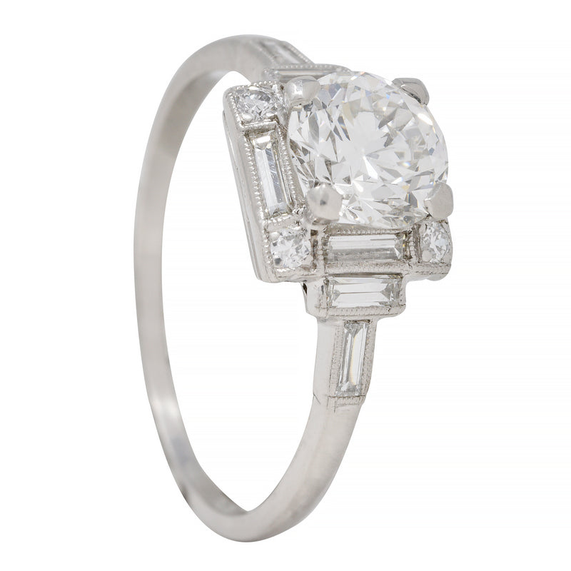 Art Deco 1.77 CTW Diamond Platinum Square Cluster Vintage Engagement Ring