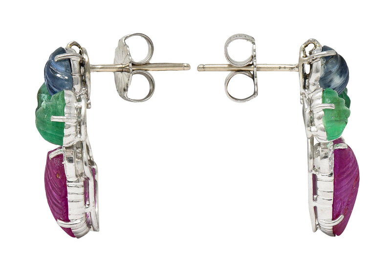 Art Deco 6.83 CTW Diamond Ruby Sapphire Emerald Platinum Tutti Frutti Earrings