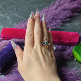 1880's Victorian Pearl 3.95 CTW Fancy Colored Sapphire Ruby Emerald 18 Karat Yellow Gold Antique Cluster Ring