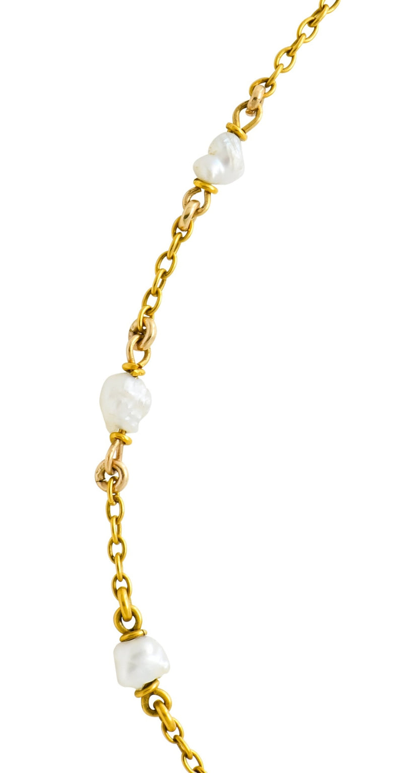 1890 Victorian Amethyst Pearl 14 Karat Gold Drop Necklace - Wilson's Estate Jewelry