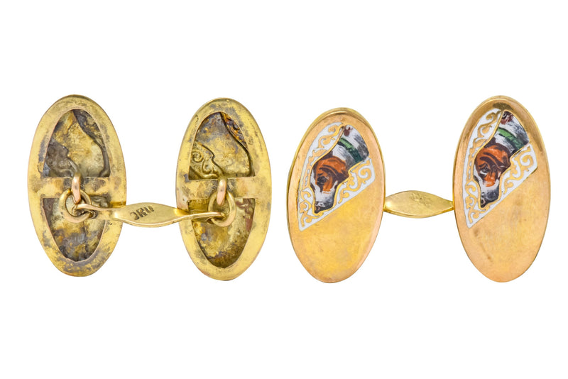 1890's Victorian Enamel 10 Karat Gold Beagle Dog Men's Cufflinks - Wilson's Estate Jewelry