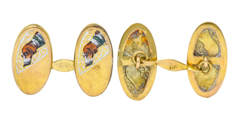 1890's Victorian Enamel 10 Karat Gold Beagle Dog Men's Cufflinks - Wilson's Estate Jewelry