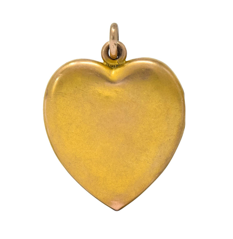 1900 Victorian 14 Karat Gold Angel Heart Locket Pendant - Wilson's Estate Jewelry