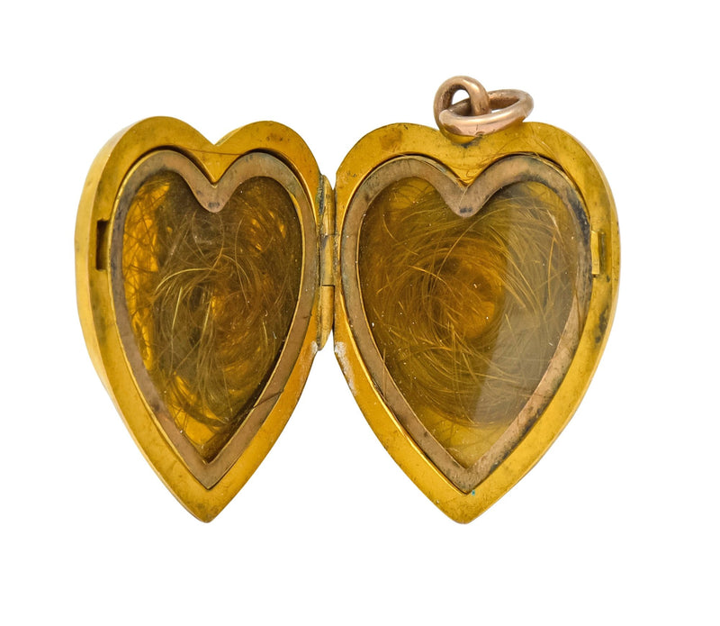 1900 Victorian 14 Karat Gold Angel Heart Locket Pendant - Wilson's Estate Jewelry
