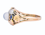 1900's Arts & Crafts Moonstone Sapphire 14 Karat Gold Floral Ring - Wilson's Estate Jewelry