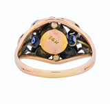 1900's Arts & Crafts Moonstone Sapphire 14 Karat Gold Floral Ring - Wilson's Estate Jewelry